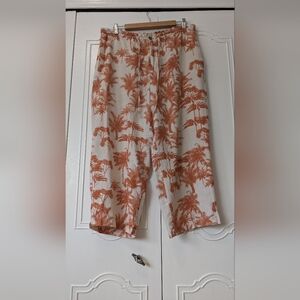 Jamaica Bay Women's Tropical Print Cropped Pants Size L 100 % Linen